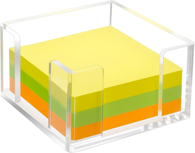 Yncotte Acrylic Sticky Note Holder, 3x3 Inch Clear Dual Openings Square Notepad Organizer with Anti-Slip Base, Sticky Note Dispenser Memo Holder Case for Desk Office School Supplies(No Pads) - Image 1